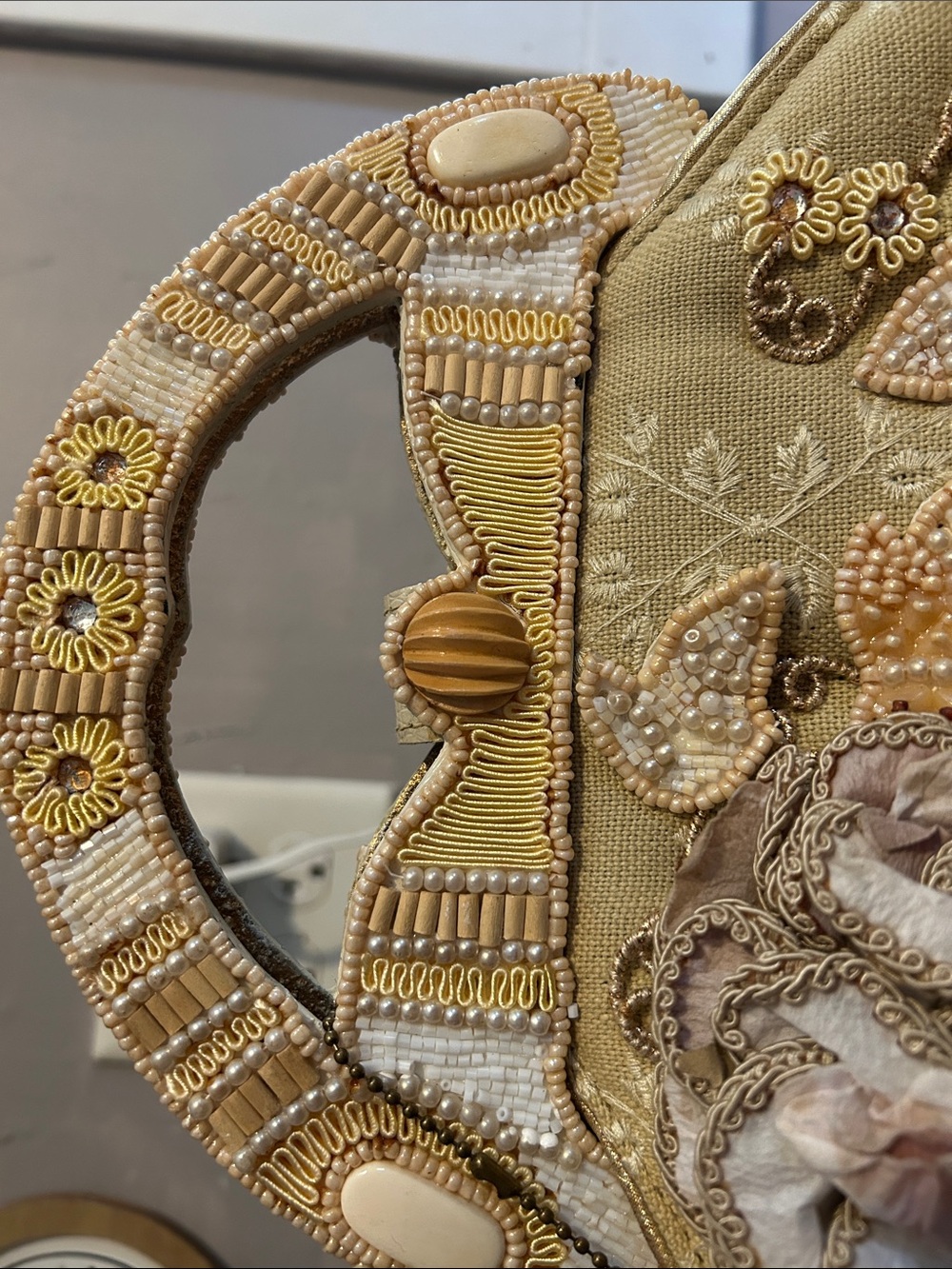 Mary Frances Gold Beaded Floral Top-Handle Evening Bag - Picture 2 of 9